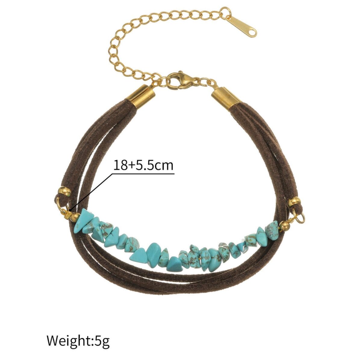 Bohemian Turquoise Beaded Bracelet Leather Cord Gold Chain Unisex - Design 1 image