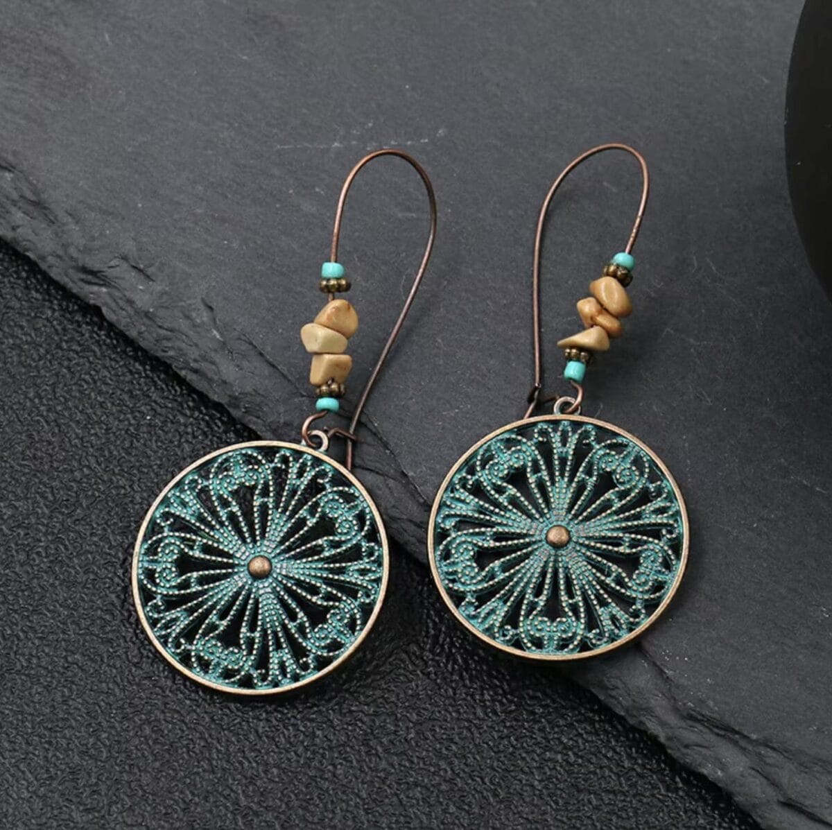 Baroque Boho Retro Antique Bronze Plated Monstera Leaf Waterdrop Earrings - Design 1 image