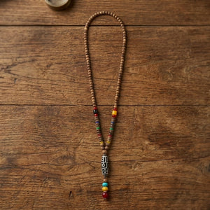 Statement Long Mala Necklace with Tribal Pendant (Boho Style) image 0