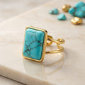 Turquoise Stone Adjustable Ring – Gold Plated Statement Style image 0