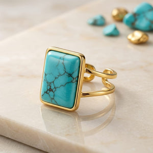 Turquoise Stone Adjustable Ring – Gold Plated Statement Style image 0