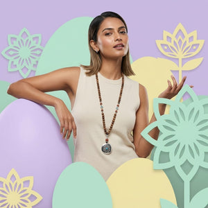 Long Spiritual Mala Necklace with Silver Mandala Pendant image 1