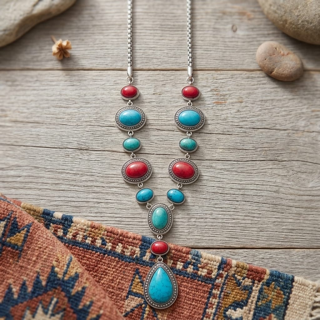 Long Turquoise Statement Necklace – Vintage Boho Pendant - Design 5 image