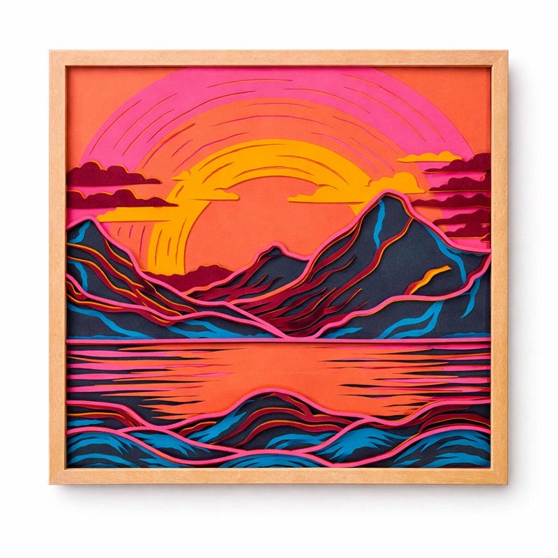 Sunset Horizon 3D Layered Wall Art with Wooden Frame image 1