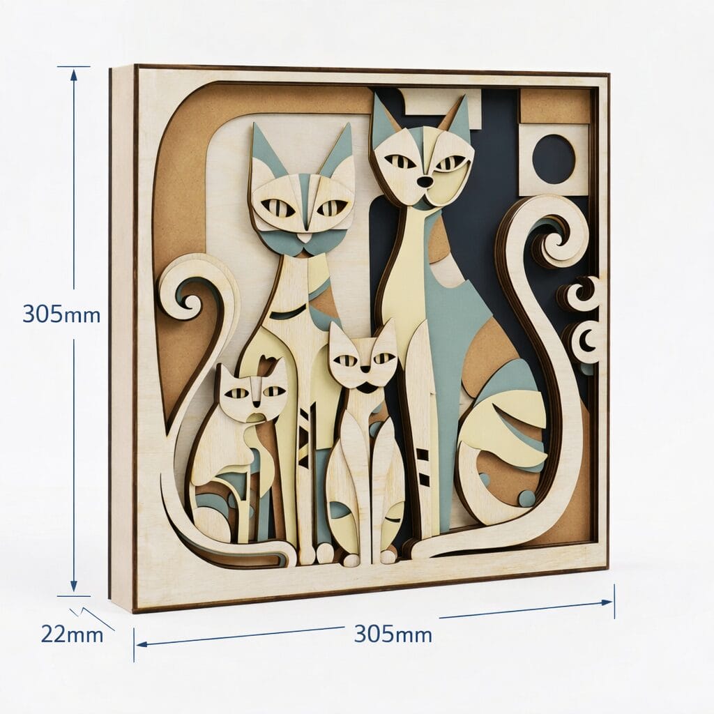 3D Layered Wooden Cat Wall Art Frame – Premium Home Decor for Living Room, Bedroom &amp; Gift image 2
