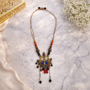Handmade Enamel Turquoise Brass Pendant Necklace Vintage Design image 4