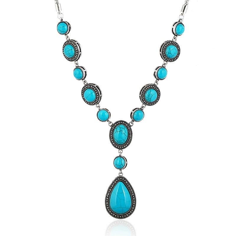 Long Turquoise Statement Necklace – Vintage Boho Pendant - Design 4 image