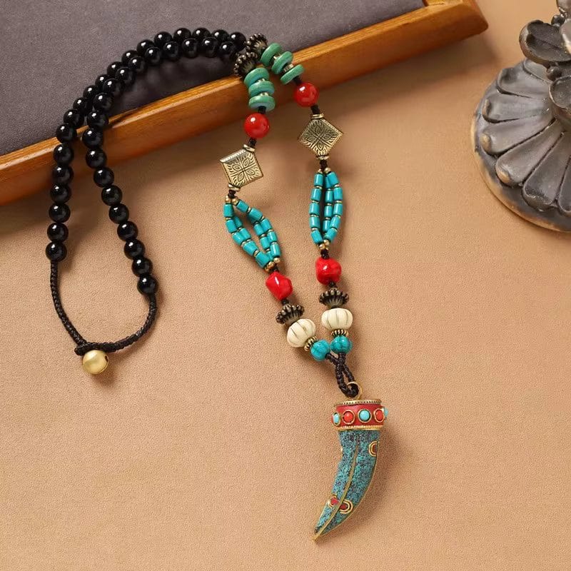 Handmade Enamel Turquoise Brass Pendant Necklace Vintage Design - Design 2 image