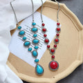Long Turquoise Statement Necklace – Vintage Boho Pendant image 0