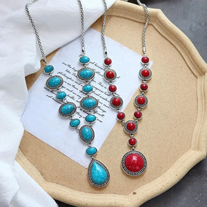 Long Turquoise Statement Necklace – Vintage Boho Pendant image 0