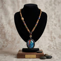 Peacock Statement Mala Necklace with Wooden Beads Pendant image 0