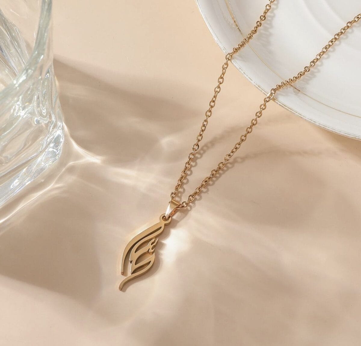 Stainless Steel Script Art Pendant Necklace with Link Chain image 3