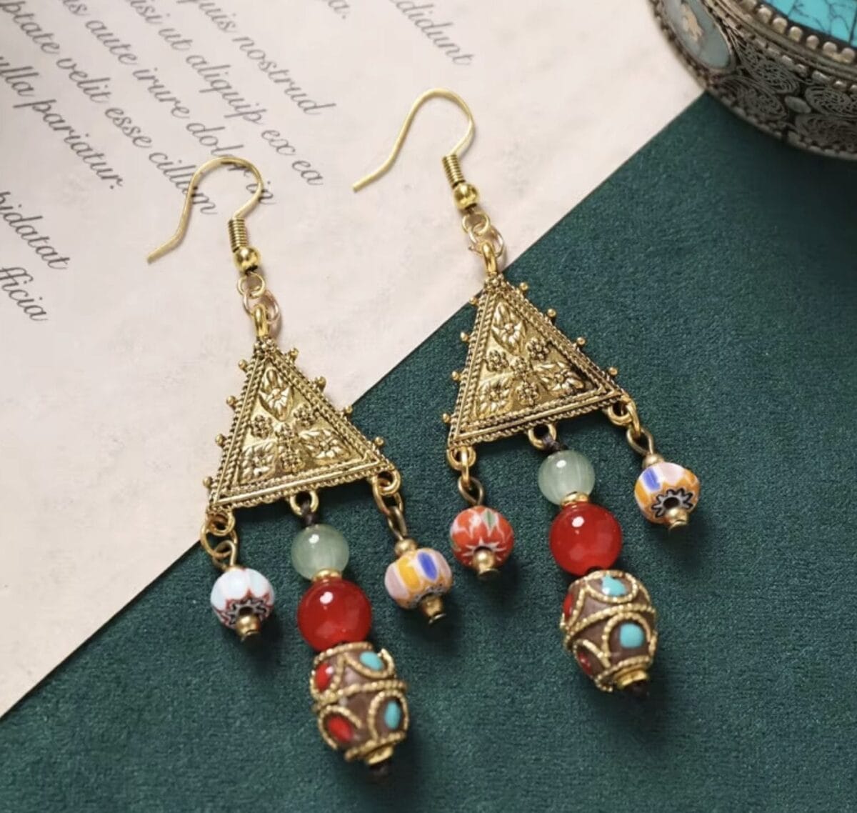 Handmade Enamel Turquoise Drop Earrings Vintage Boho Dangle image 11
