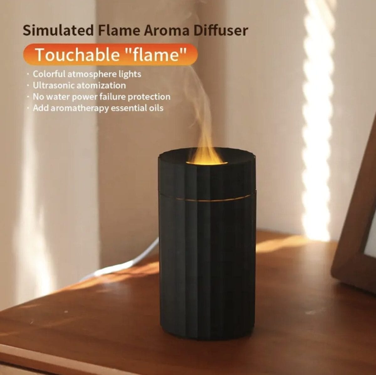 Colorful Flame Aroma Diffuser – Car &amp; Home Humidifier | USB Rechargeable | 100ml with 50ml Essential Oil Free image 1