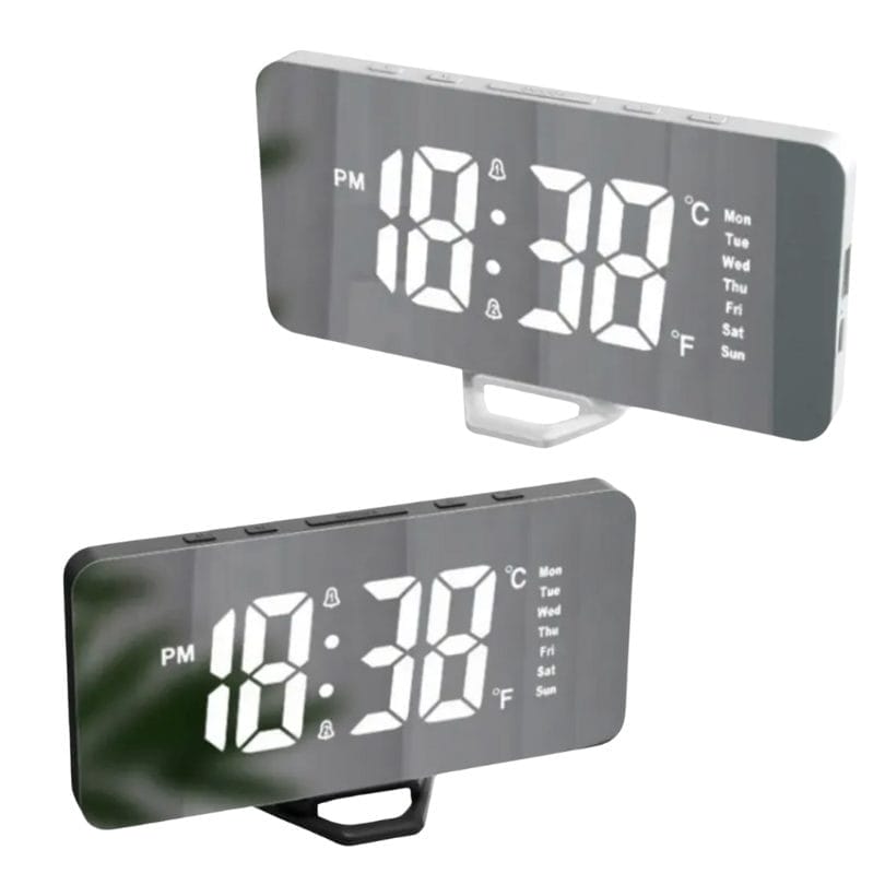 LED Mirror Alarm Clock with USB Charging – Digital Table Clock image 1