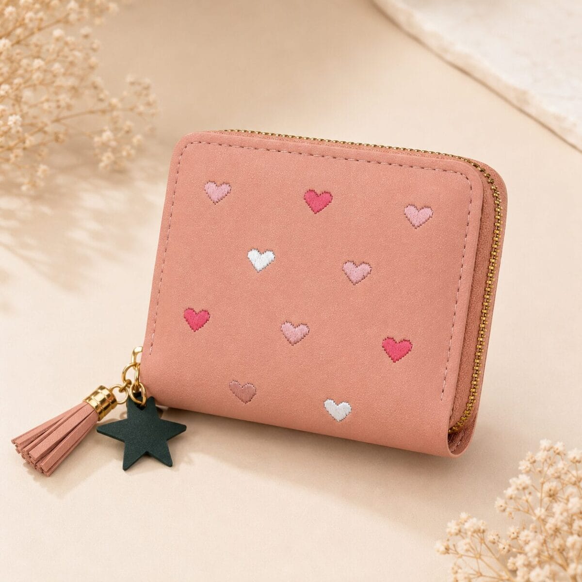 Heart Embroidered Zip Around Mini Wallet for Women &amp; Girls image 5