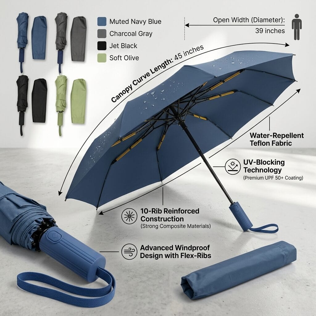 Premium 10-Rib Windproof Automatic Folding Umbrella with UV Protection, Water-Repellent Canopy &amp; One-Touch Open image 1