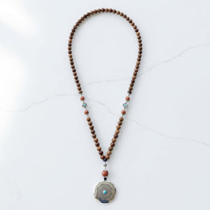 Long Spiritual Mala Necklace with Silver Mandala Pendant image 3
